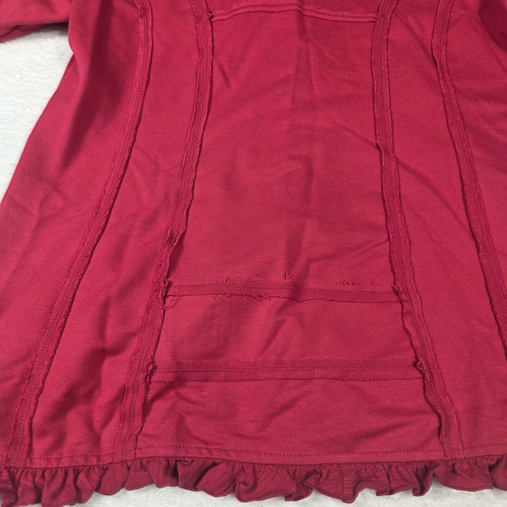 Neon Buddha Ruffle Button Up Red Jacket Women L Unique Buttons Boho Lagenlook - Picture 8 of 8